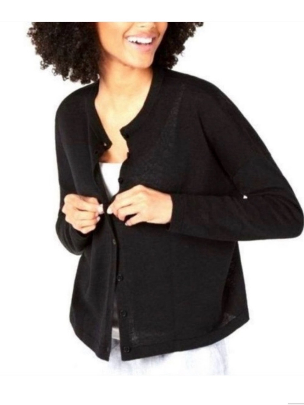 Eileen Fisher 
BLACK
ROUND NK CARDIGAN, New with Tags